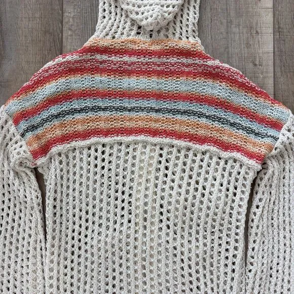 Pol Womens Crochet Open Knit Sweater Size M Rainbow Beachy Boho Travel Vacation - Picture 7 of 13